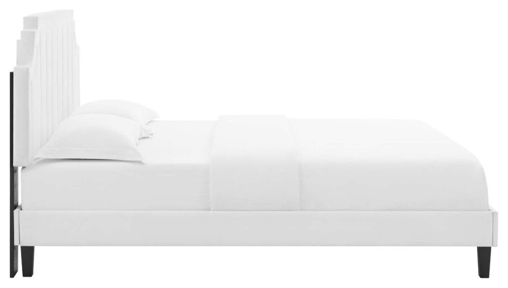 Sienna Performance Velvet Queen Platform Bed, White