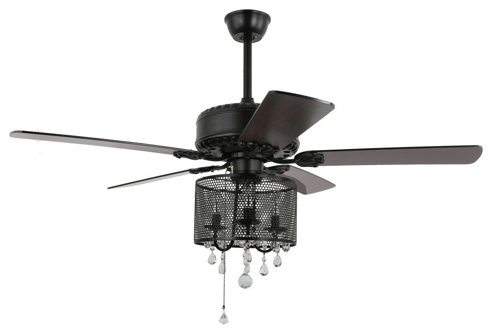 Black Ceiling Fan with Remote Reversible Chandelier 52inch, Black