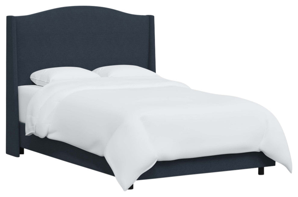 Camelback Wingback Bed, Linen Navy, King