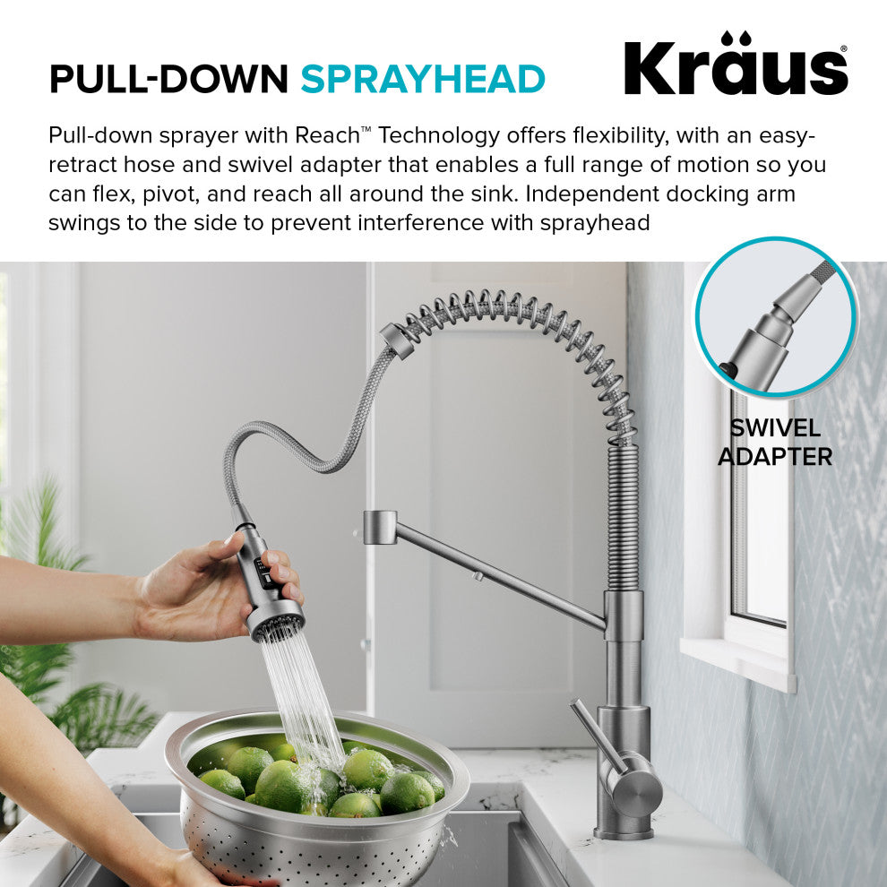 Bolden Commercial Style 2-Function Pull-Down 1-Handle 1-Hole Kitchen Faucet, Spot Free Stainless Steel (Filter Kitchen Faucet)
