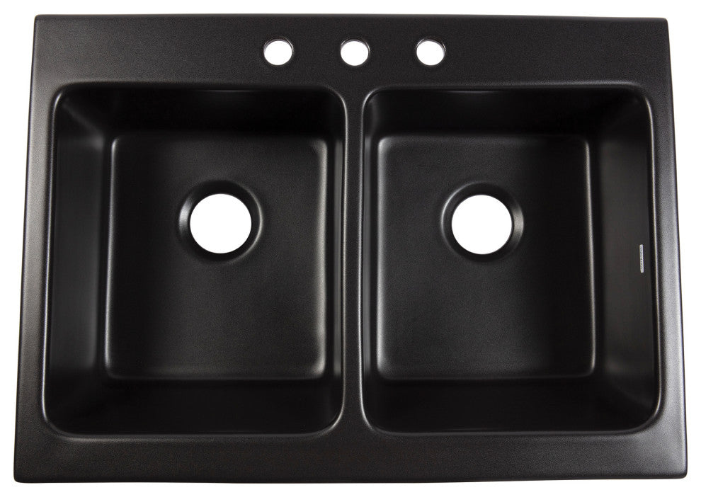 Parker Black Fireclay 34"³ Double Bowl Quick-Fit Farmhouse Drop-in Kitchen Sink