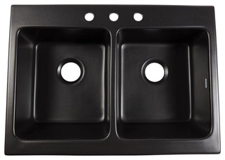 Parker Black Fireclay 34"³ Double Bowl Quick-Fit Farmhouse Drop-in Kitchen Sink