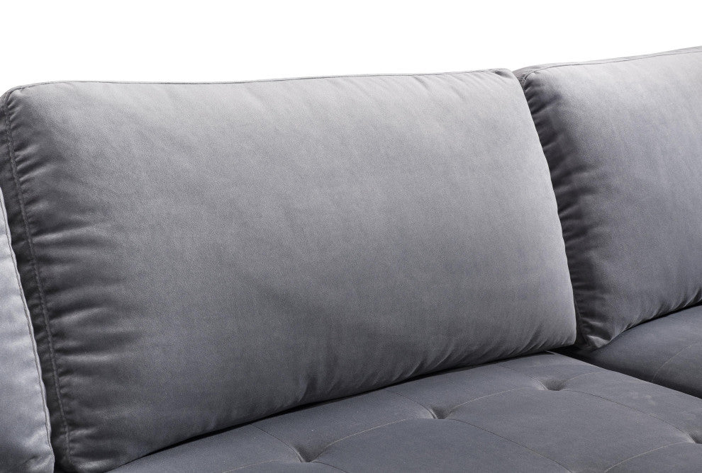 Como Grey Velvet Sectional RAF - Grey
