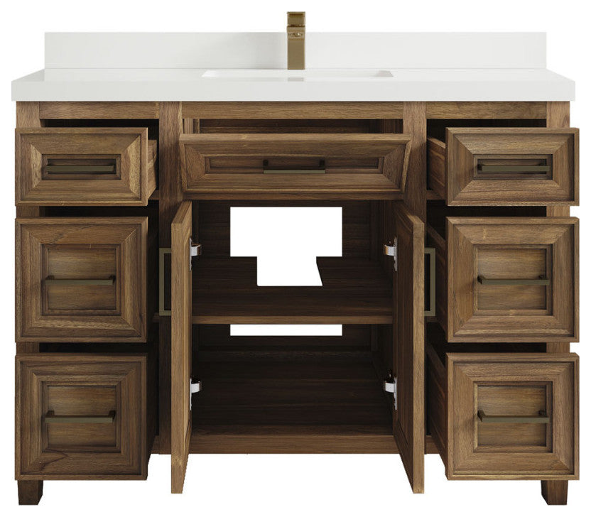 Santa Monica 48 Single Sink Bath Vanity in Graywashed Teak 2" White Quartz