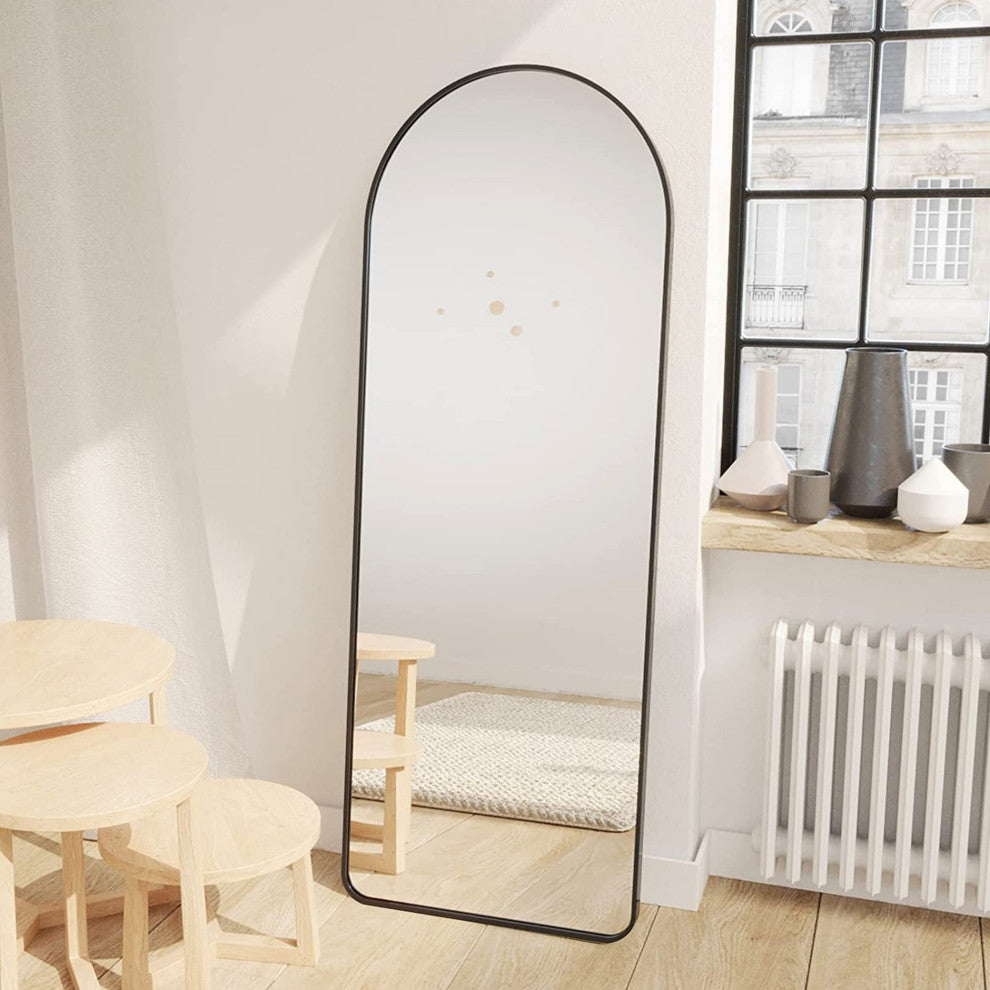 Rectangular Aluminum Framed Freestanding Bedroom Mirror, Black, 20'' X 63''