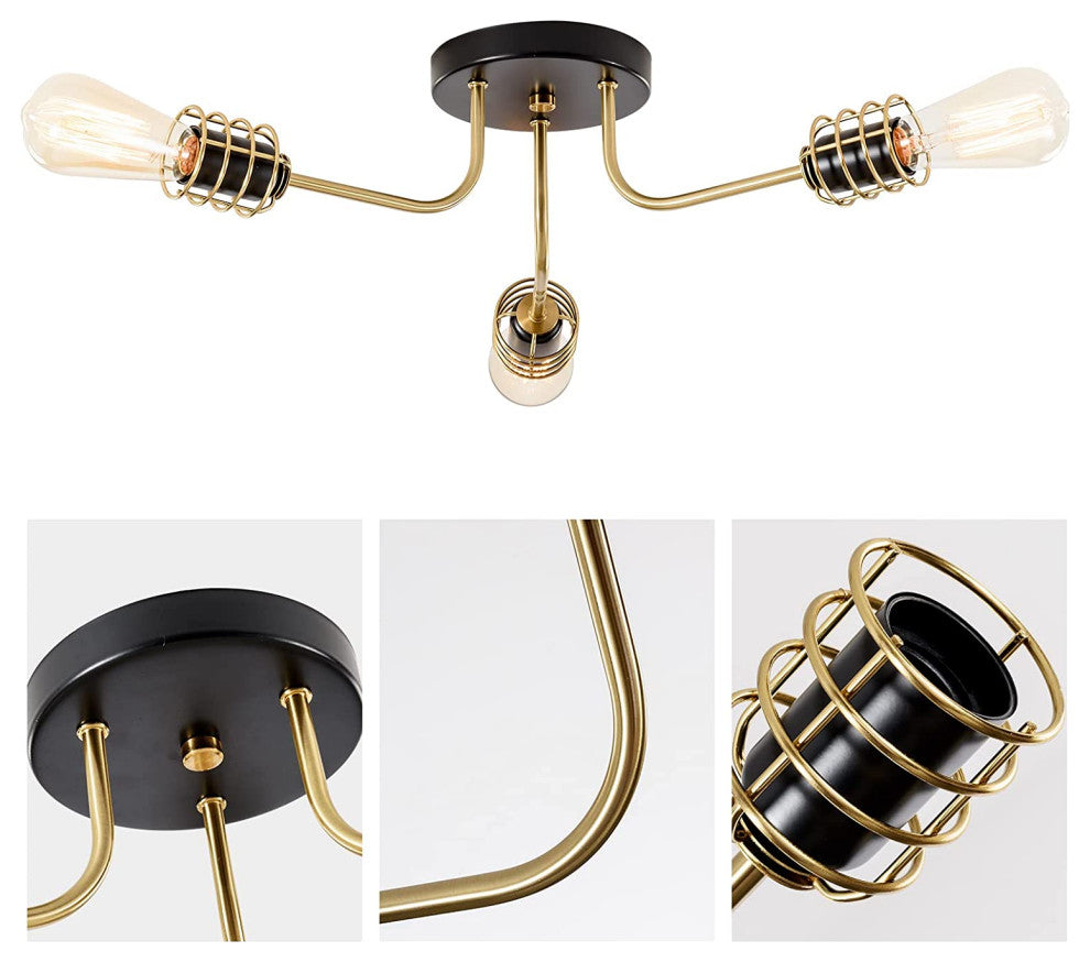 3 Light Industrial Semi Flush Mount, Adjustable