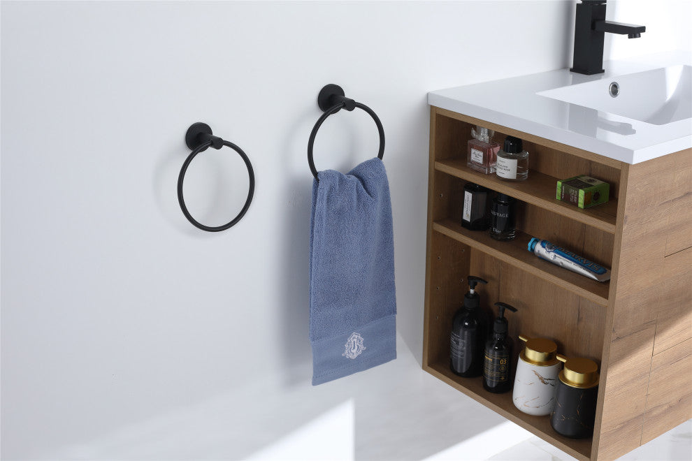 Elizabeth Wall Mounted Towel Ring in Matte Black (Set of 2)