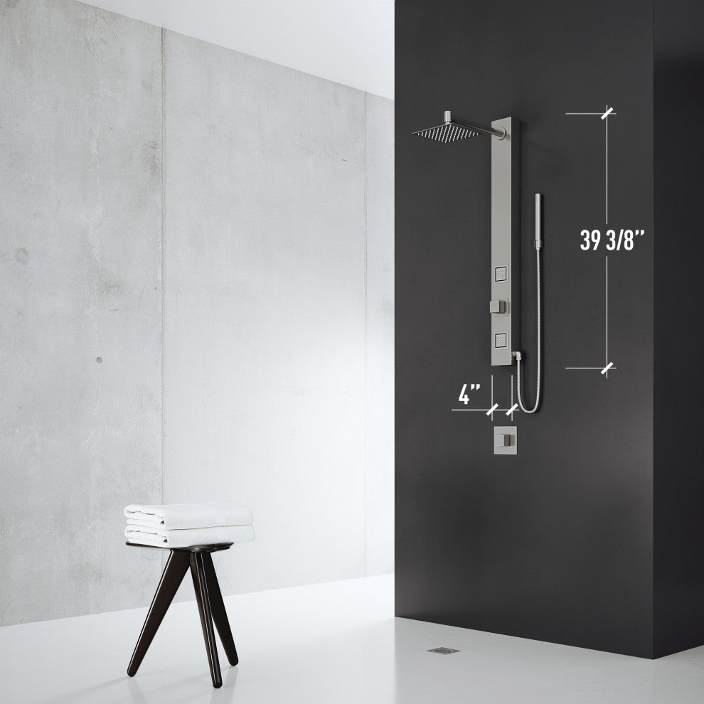 Orchid 39" H x 4" W 2-Jet Retro Shower Panel with Square Shower Head, Stainless Steel
