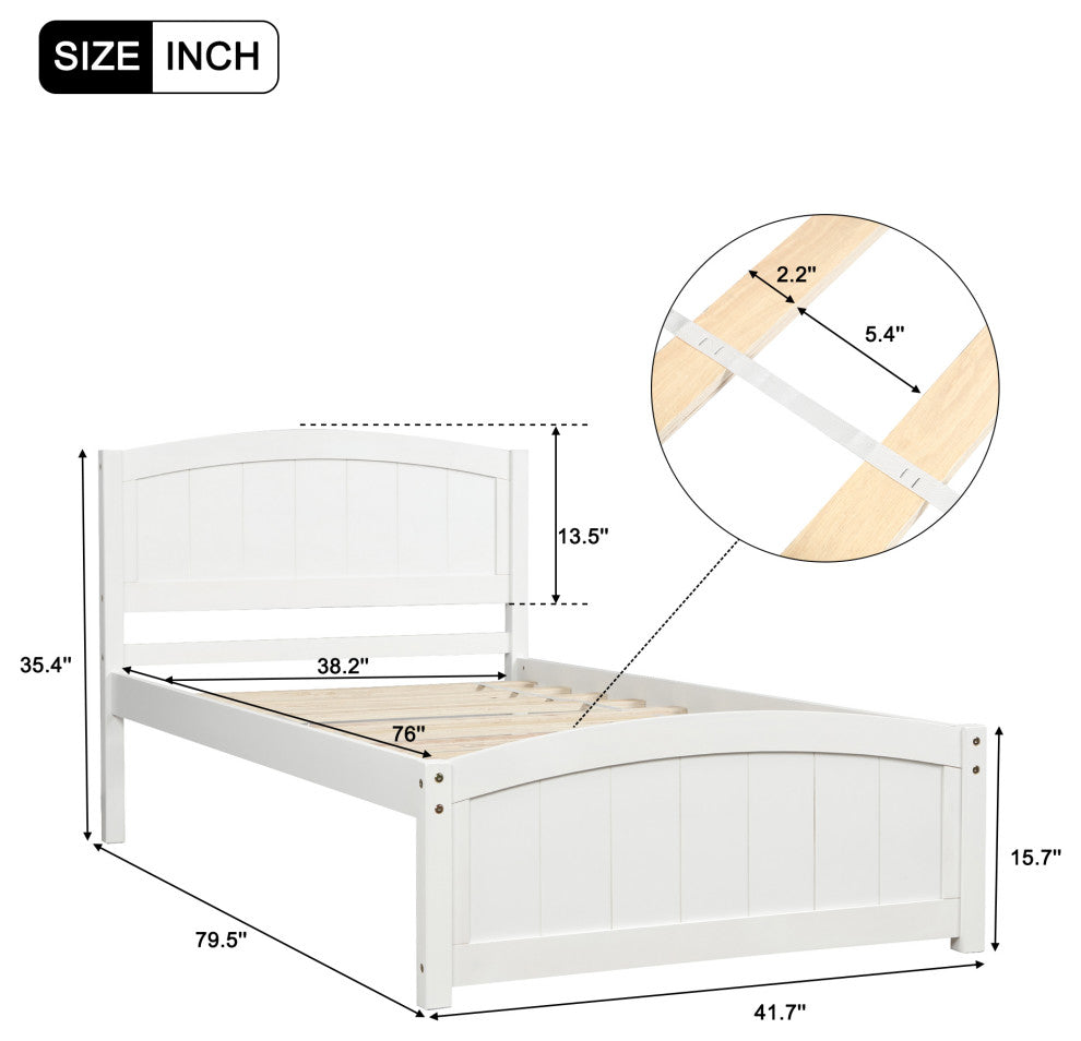 Gewnee Wood Platform Bed with Headboard,Footboard in White