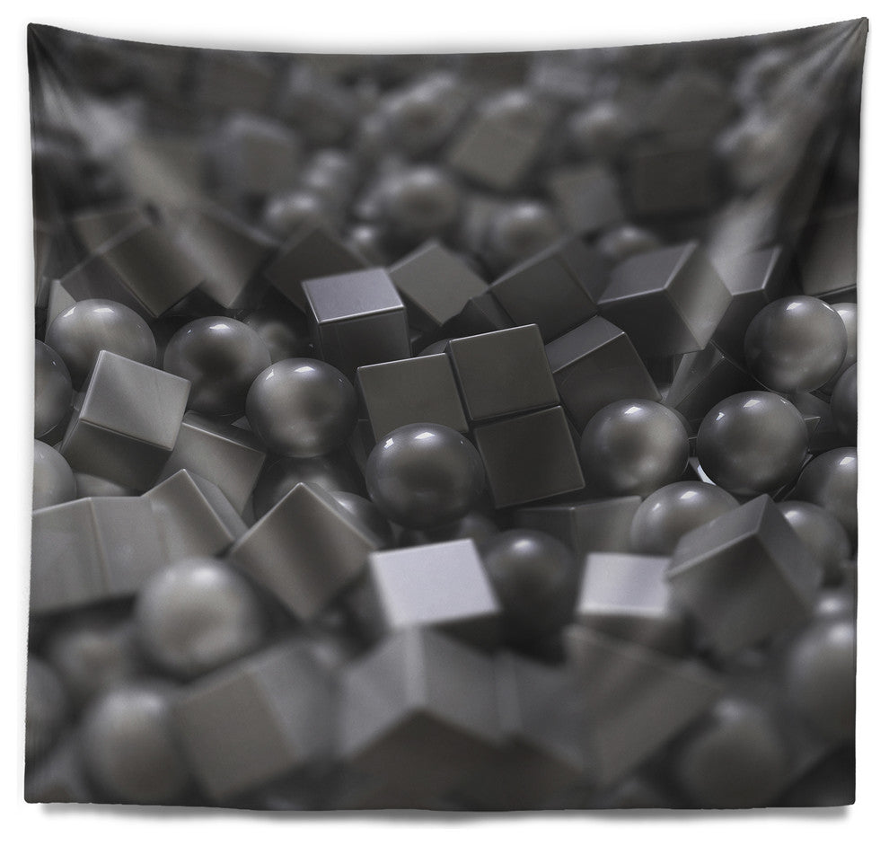 Balls and Cubes 3D Design Abstract Wall Tapestry, 60"x50"