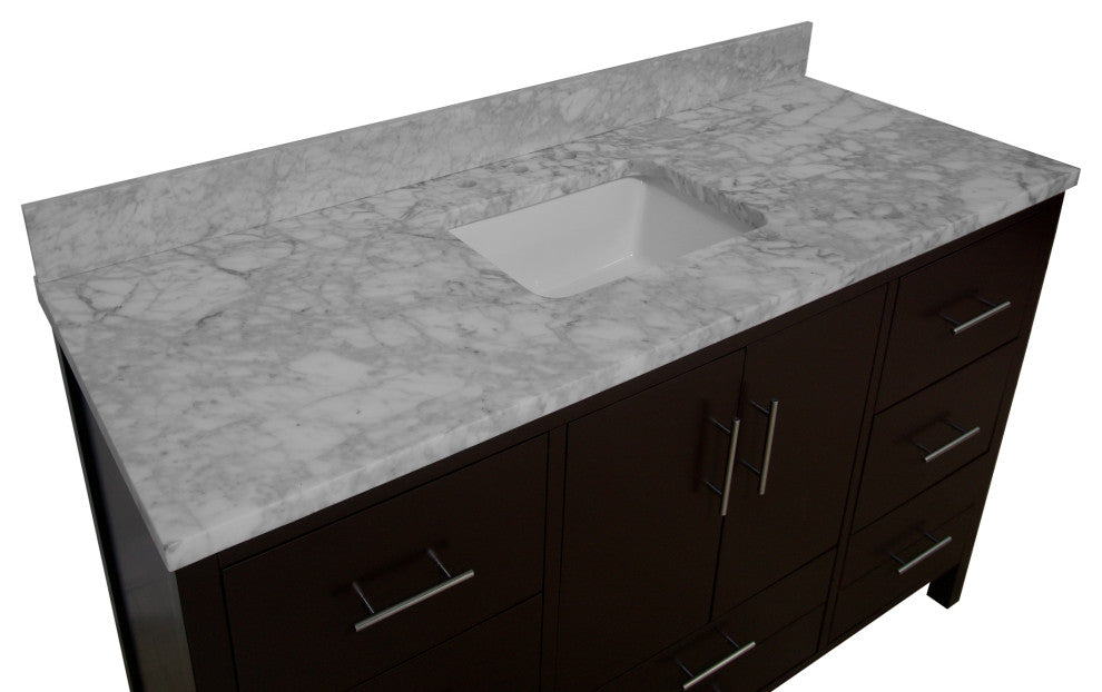 California 60" Bathroom Vanity, Chocolate, Carrara Marble, Single