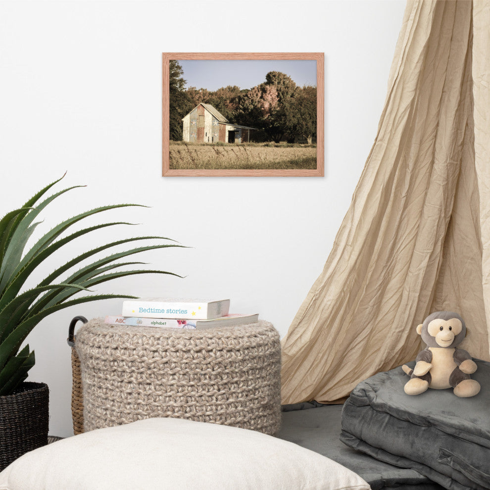 Patriotic Barn in Field Aged Effect Framed Photo Paper Wall Art Prints, Red Oak, 12" X 16"