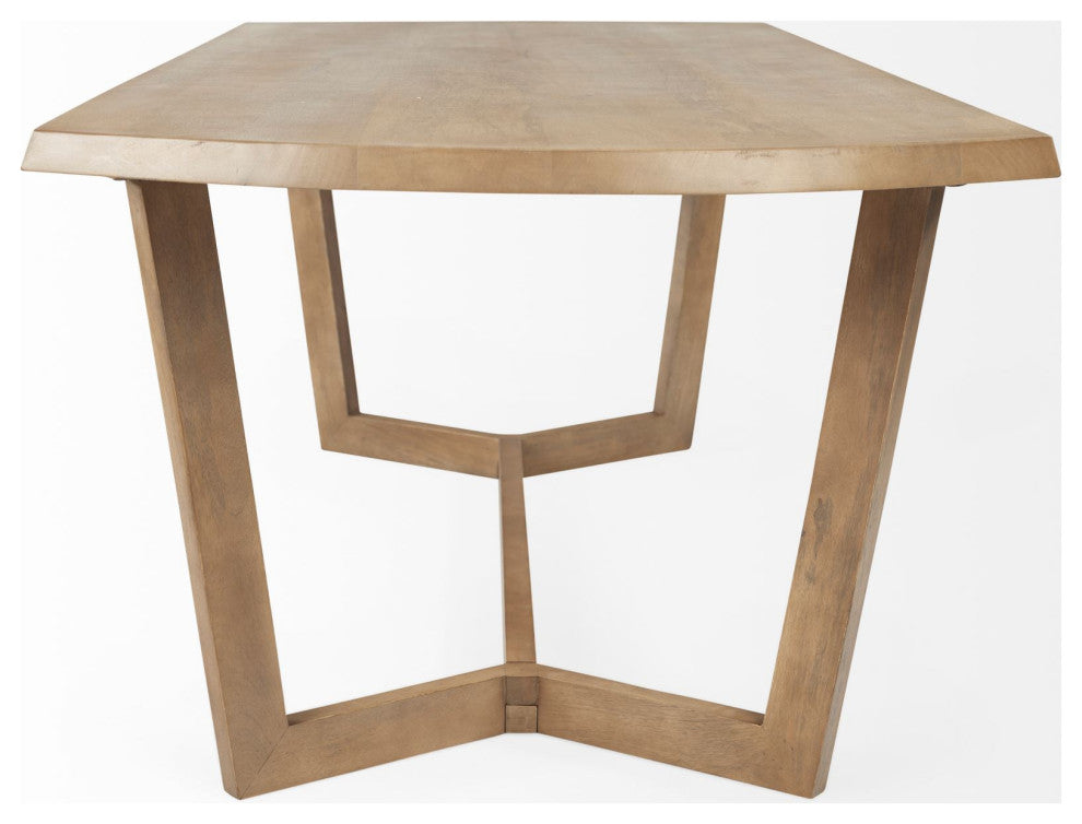 92" Natural And Brown Solid Wood Trestle Base Dining Table