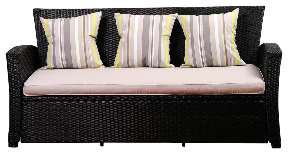 Atlantic Staffordshire Black Wicker Sofa With Light Grey Cushions