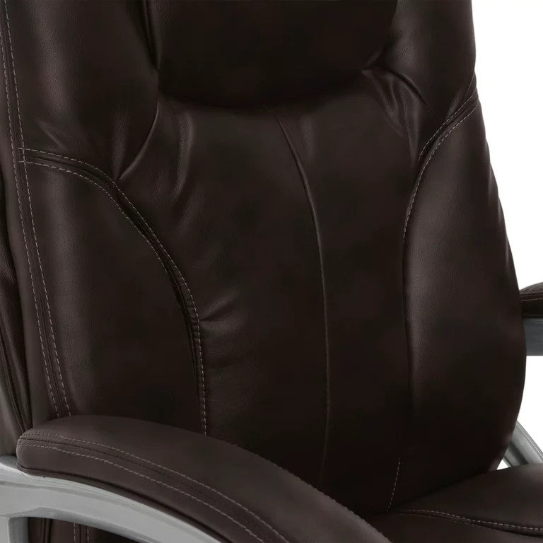 Modern Office Chair, Swivel Design With Faux Leather Seat & Padded Arms, Brown