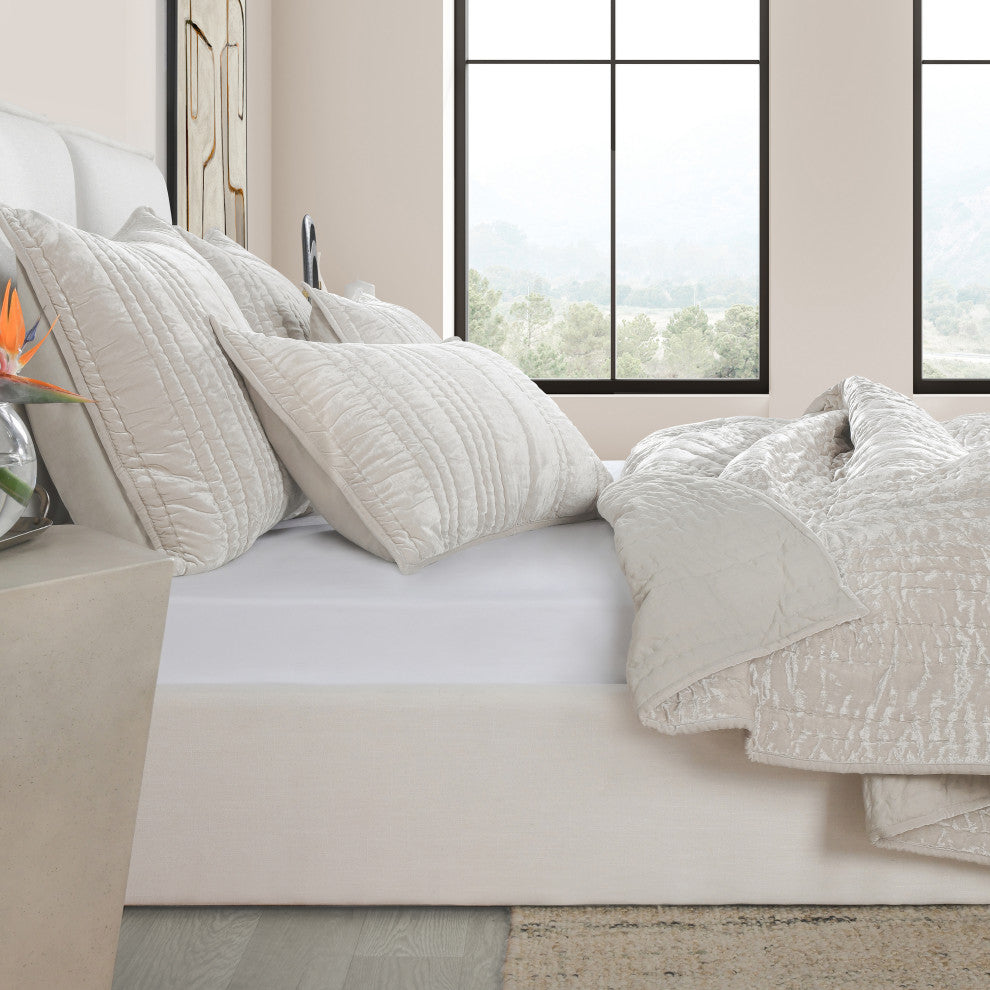 Seville Velvet Fabric Quilt by Kosas Home, Oyster Grey, King