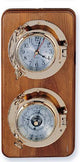 2 Instrument Brass Porthole Weather Station on Oak Wood Base