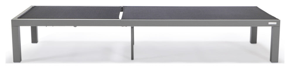 LeisureMod Marlin Gray Patio Chaise Lounge Chair with Fire Pit Table, Black