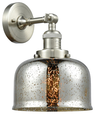 Large Bell 8" Semi-Flush Mount, Brushed Satin Nickel, Glass: Silver Mercury