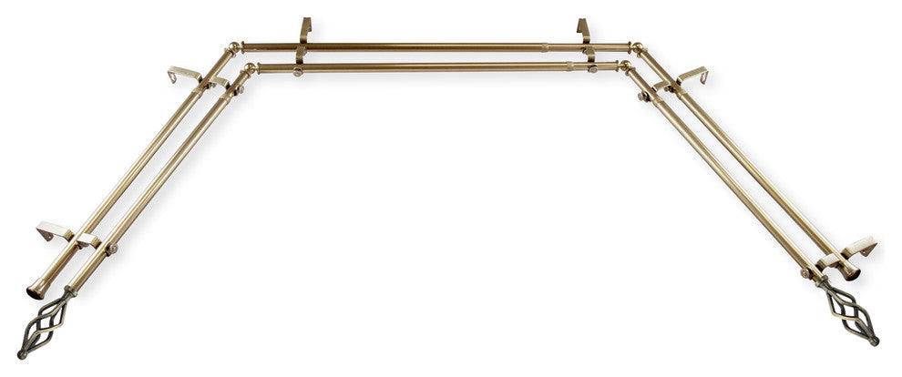 Vinci 13/16" Bay Window Double Curtain Rod, Antique Brass