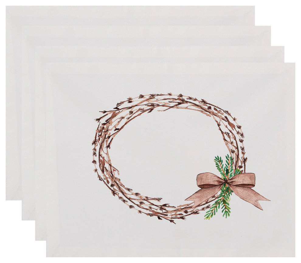 Sprig of Green 18"x14" Off White Holiday Print Placemat, Set of 4