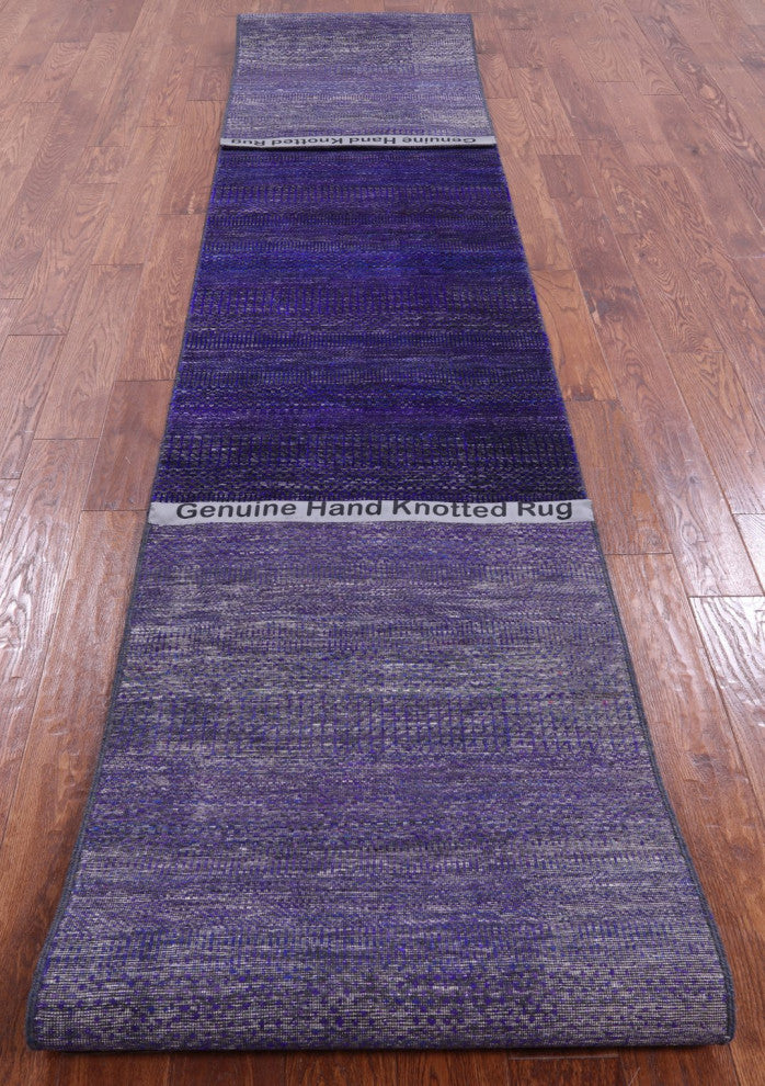 2' 6" X 18' 2" Super Savannah Gabbeh Wool and Silk Hand Knotted Runner Rug Q6886