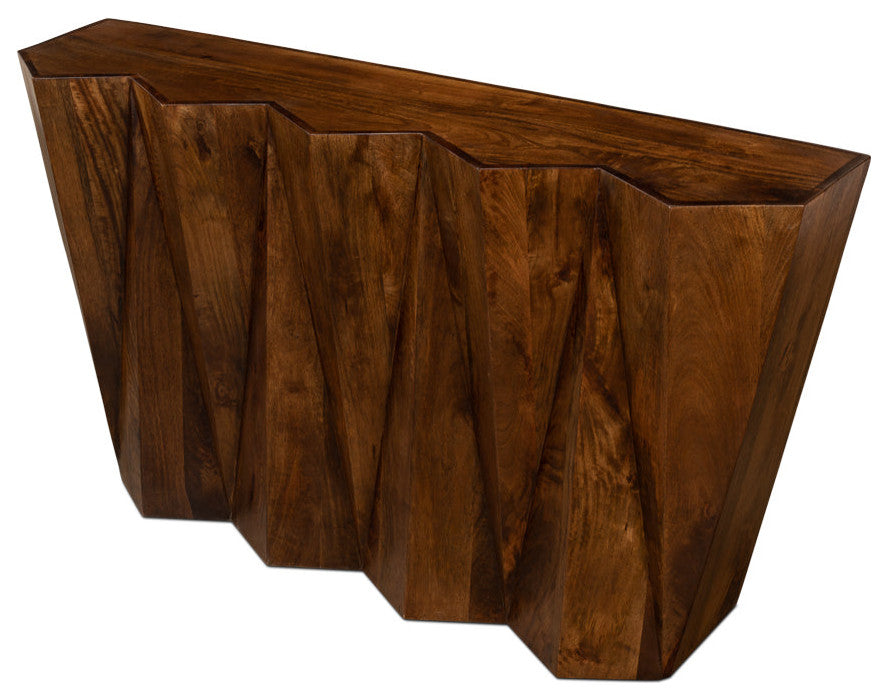 Denali Console Table Carved Solid Wood Natural Finish