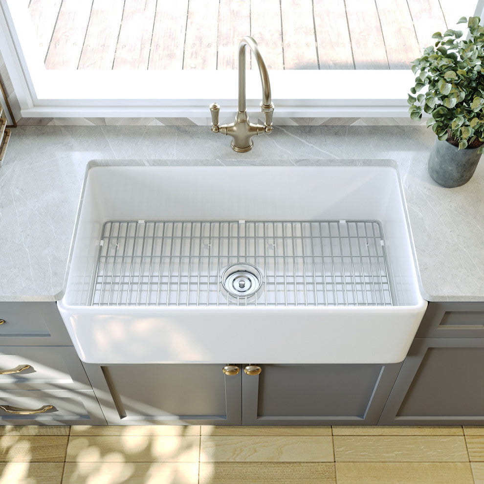 Grove 33"L x 18"W Farmhouse Sink Fireclay White Kitchen Sink