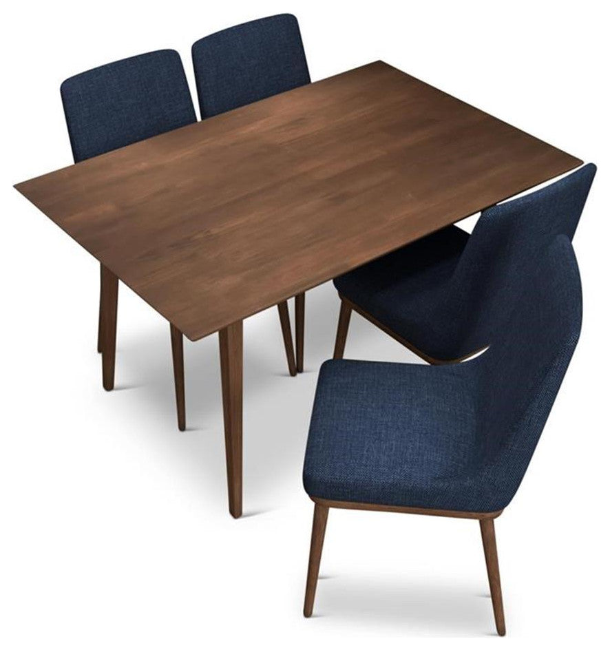 Renk Modern Solid Wood Walnut Dining Room & Kitchen Table and Chairs Set of 4