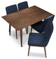 Renk Modern Solid Wood Walnut Dining Room & Kitchen Table and Chairs Set of 4