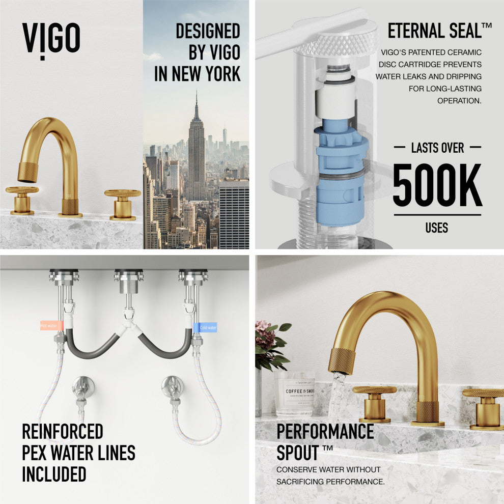 VIGO Wythe 8" H 2-Handle Widespread Bathroom Faucet, Matte Brushed Gold