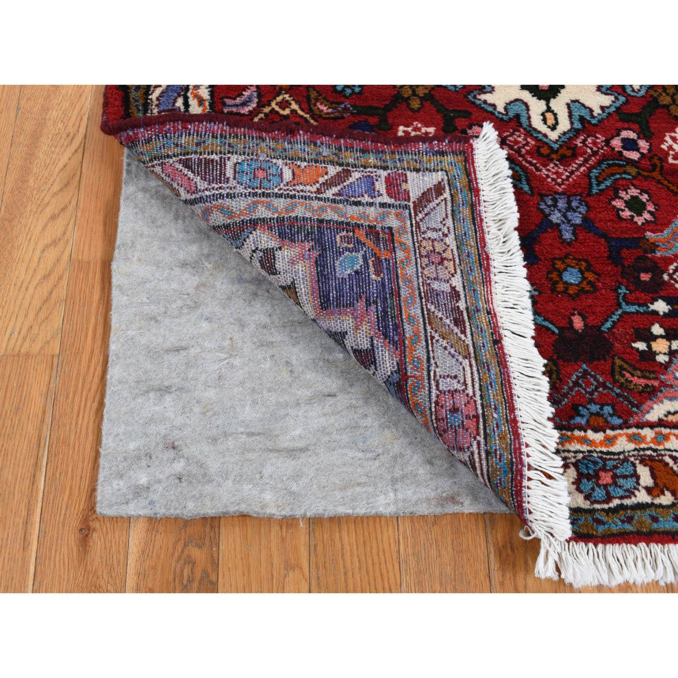 Maroon Red New Persian Bohemian Hamadan Pure Wool Hand Knotted Rug 3'7" x 4'8"