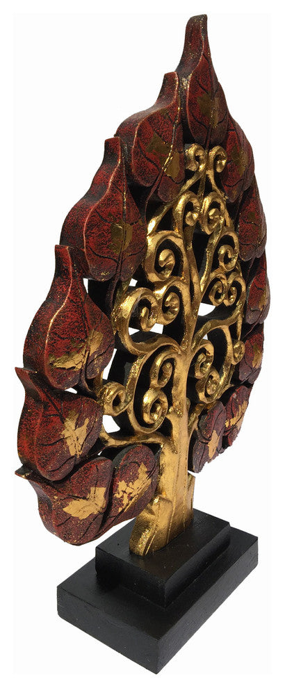 Centerpiece Accent Home Decor Carved Wood Tree Statue With Stand Asian Decor