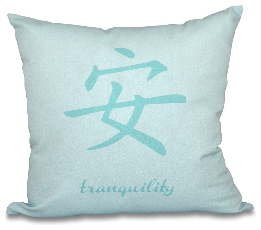18"x18" Tranquility, Word Print Pillow, Aqua