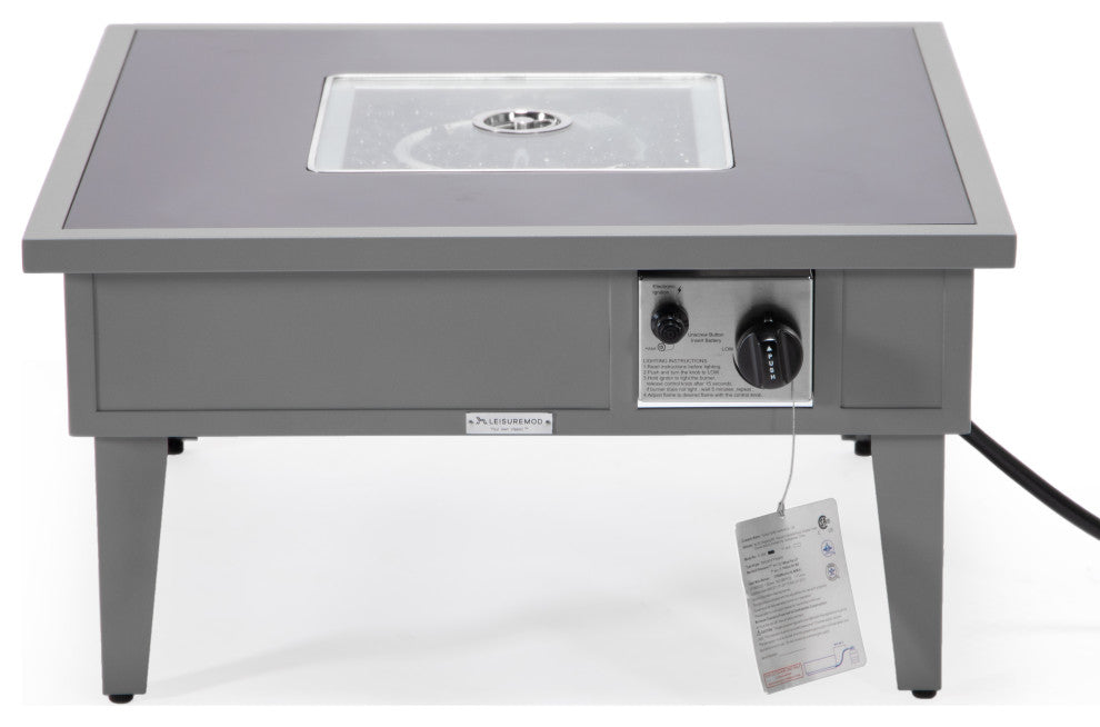 Leisuremod Walbrooke Patio Square Fire Pit Table With Aluminum Frame, Gray