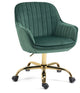 Gewnee 360Â° Dark Blue Velvet Swivel Chair With High Back, Green