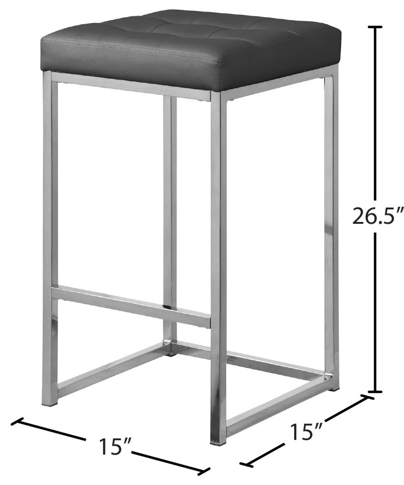 Nicola Counter Stool, Set of 2, Gray, Vegan Leather, Chrome Base