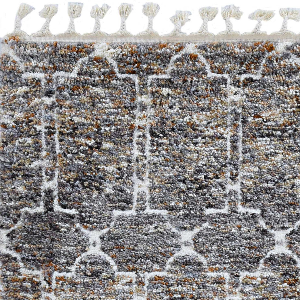 HomeRoots 5' x 8' Mocha Geometric Abstract Trellis Indoor Area Rug With Fringe