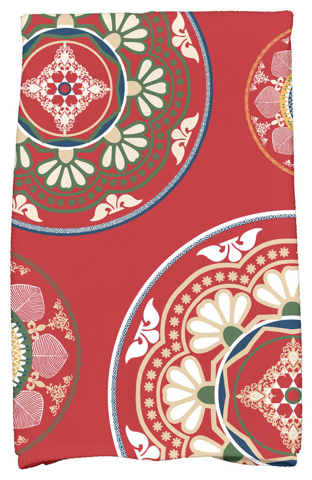 Medallions Geometric Print Hand Towel, Red