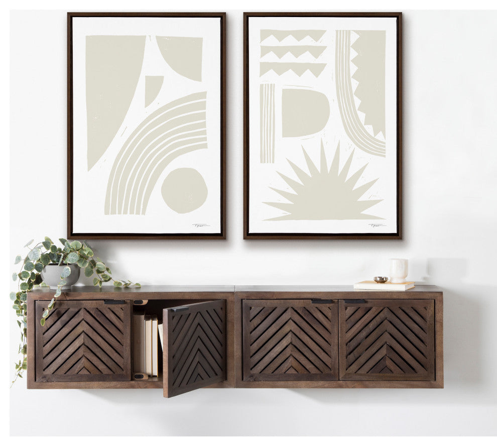 Sylvie Reflecting Shapes Neutral Framed Canvas by Statement Goods, Brown 23x33