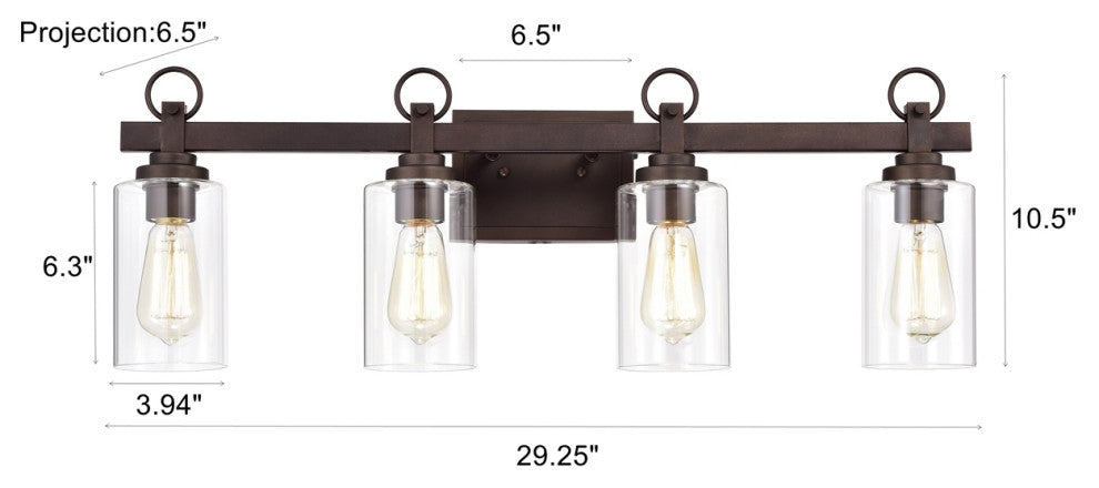 CHLOE Exton Transitional 4 Light Oil Rubbed Bronze Bath Vanity Fixture 29" W
