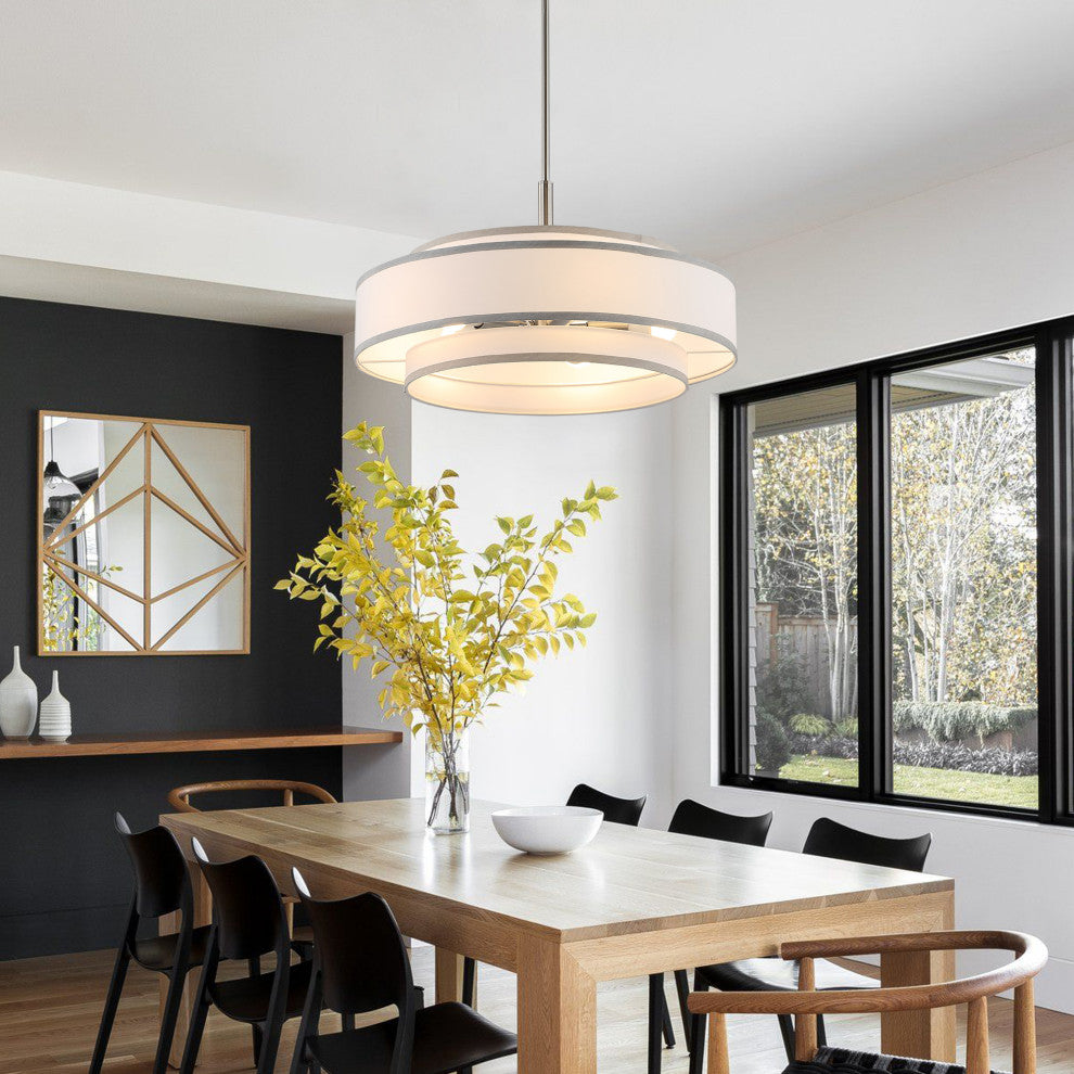 5-Light Dimmable Drum Chandelier with Double Shades, Nickel