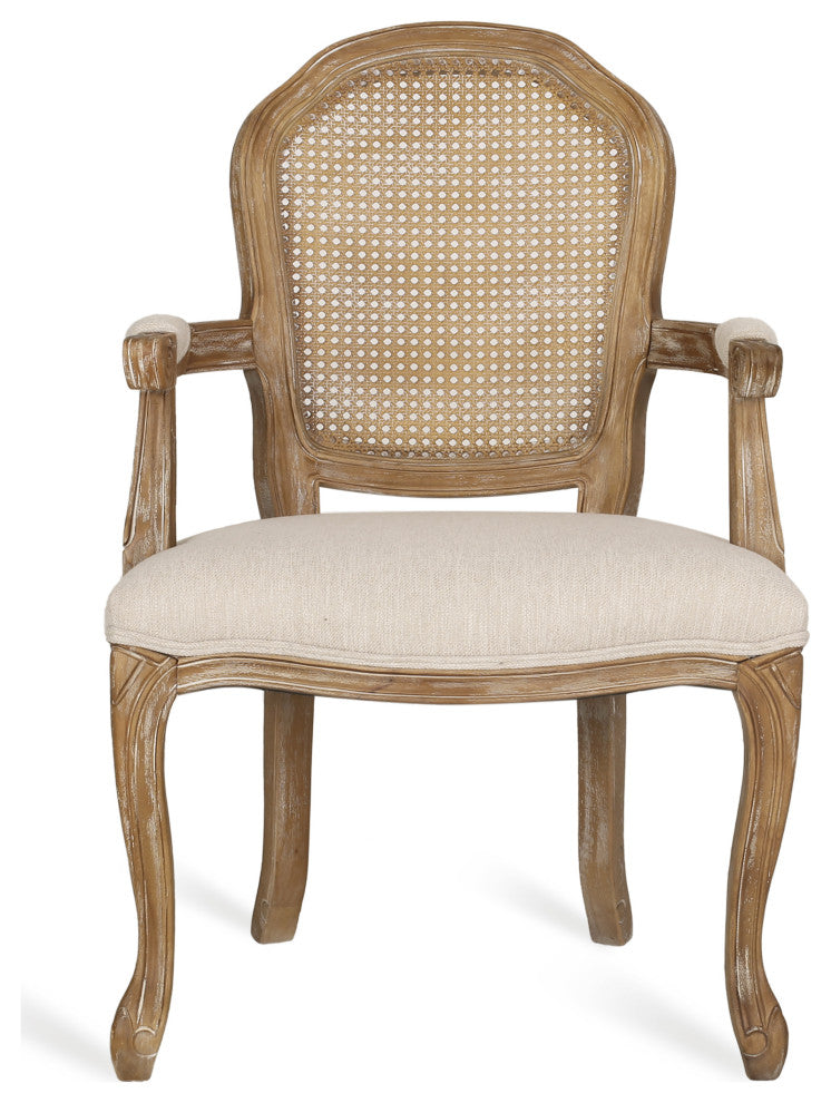 Ardyce French Country Fabric Upholstered Wood and Cane 5-Piece Dining Set, Natural/Beige