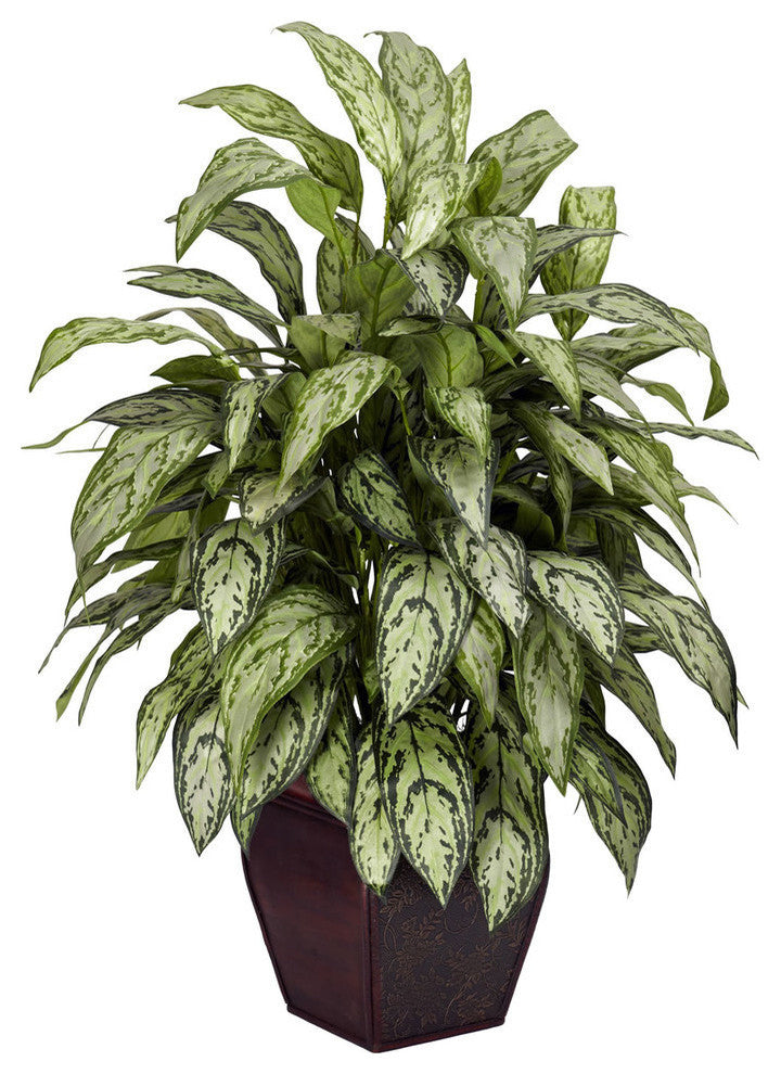 Silver Queen With Decorative Planter Silk Plant