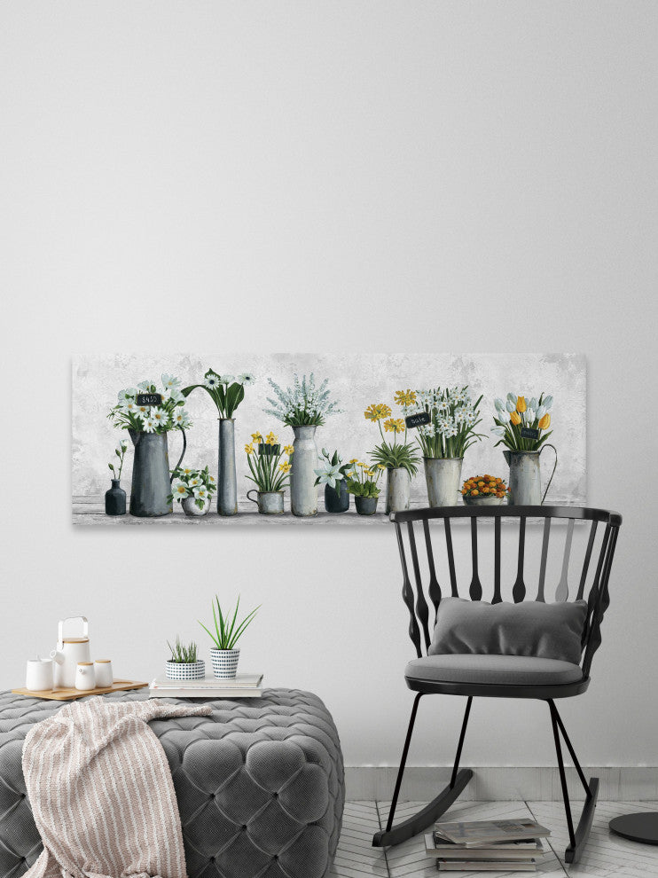 "White and Yellow Flowers" Painting Print on Wrapped Canvas