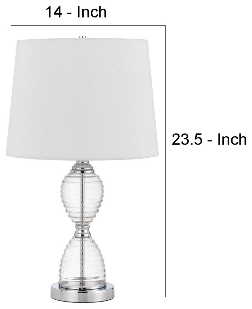 Benzara BM272213 23" Hourglass Ribbed Glass Base Table Lamp, Dimmer, Clear
