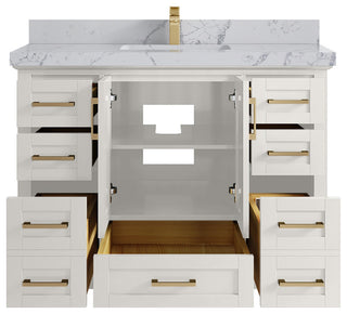Boston 48" Single Sink Bath Vanity in Alabaster 2" Venatino Quartz