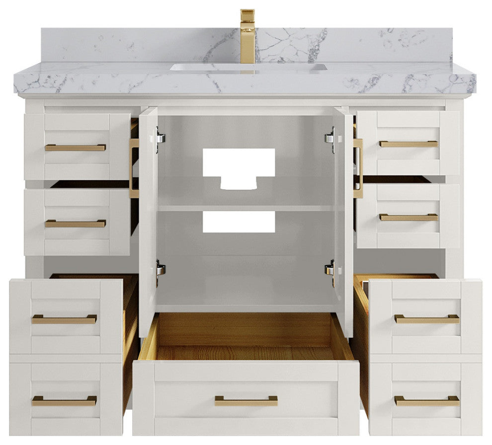 Boston 48" Single Sink Bath Vanity in Alabaster 2" Venatino Quartz