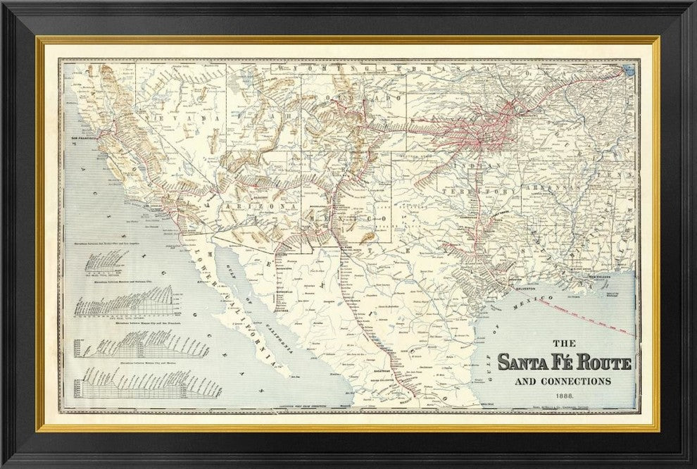 "Sante Fe Route and connections, 1888"  by Santa Fe Railroad Company, 34x23"