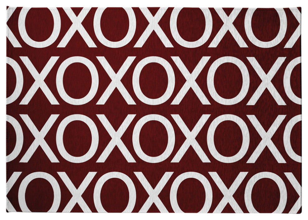 Hugs and Kisses Valentines Chenille Rug, Maroon, 5'x7'